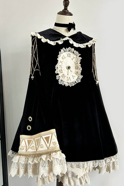 黒猫フリルクロックロリータドレス+パンプキンパンツ