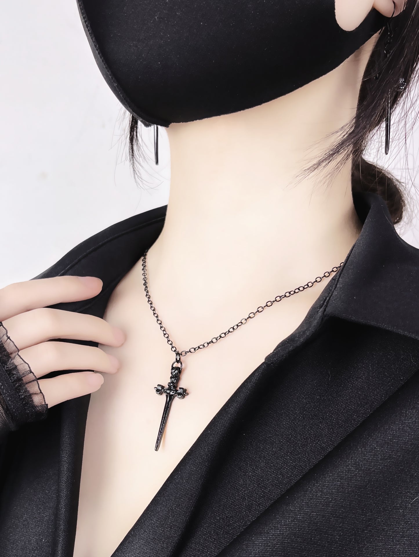 Punk Mode Cross Chain Necklace・Pierce