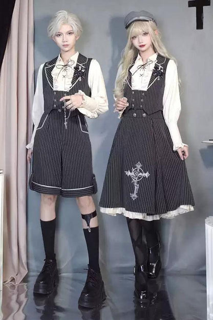 King's College Lolita Prince Ruffle Shirt + Cape + Vest + Shorts + Skirt