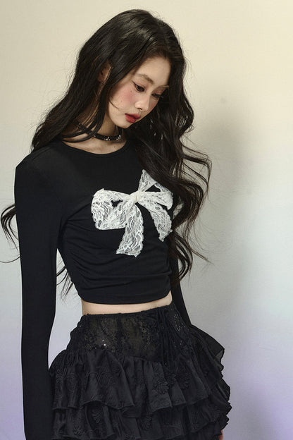 Lace Big Bow Cropped Top