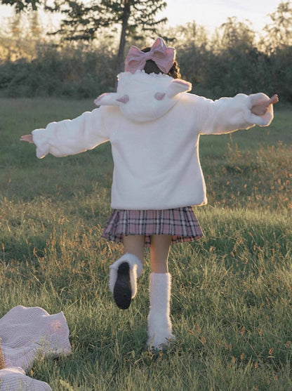 Little Sheep Hoody Frill Ribbon Design Farcoat