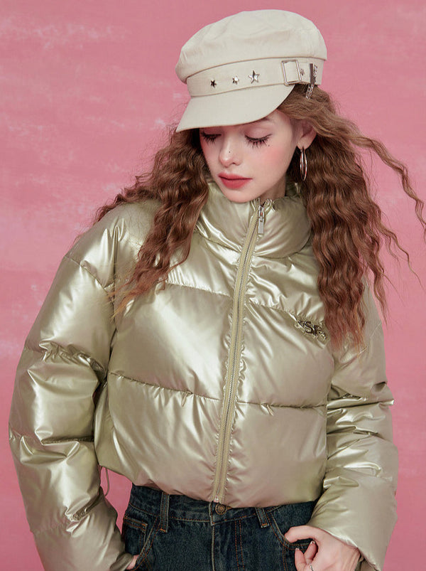 Short glossy stand collar down