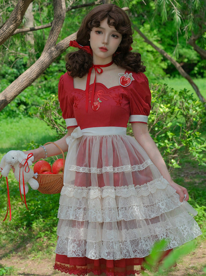 Crapastral Apple Embroidery Summer Lolita Dress Set