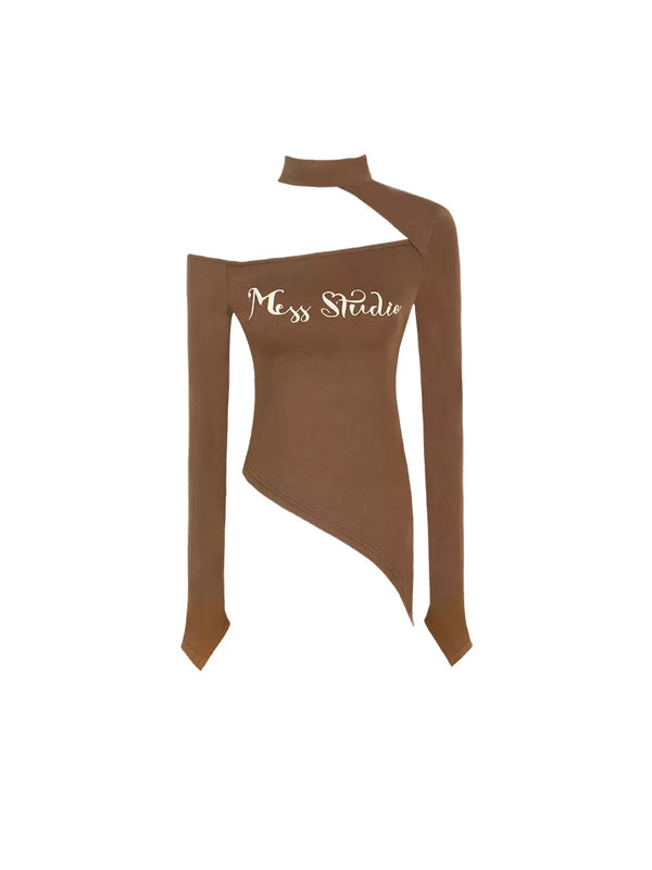 アシメデザインネックロゴトップス