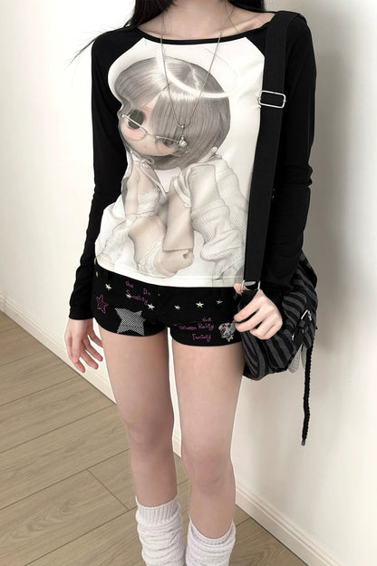 블랙 앤 화이트 래글런 탑 + 플리츠 스커트