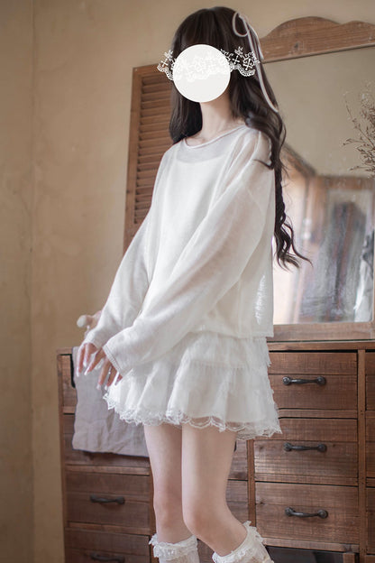 White Linen Top (w/Inner) + Flared Skirt