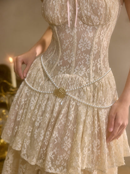 Sweet Waltz Lace Camisole + Long Skirt + Peplum Belt