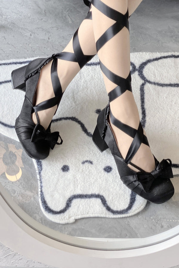 レースアップリボンバレエロリータシューズ