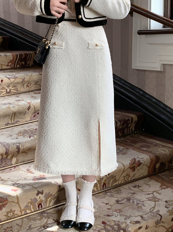 Chic French Gar Lee Teueed Jacket + Slit Tweed Skirt + Tweed Short Pants