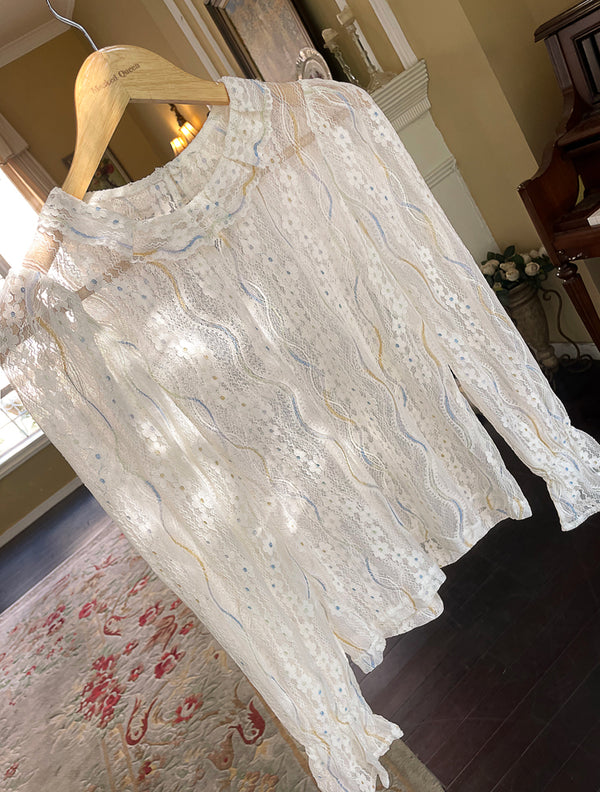 French Lace Shirt + Pearl Suspender Long Skirt