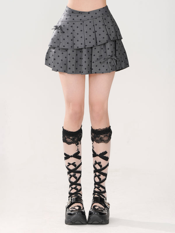 Gray Polka Dot A-line Pleated Skirt