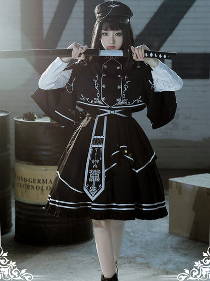 [Military Uniform] Dark Brumble Battle Army Low Cape Jacket Skirt Set Up