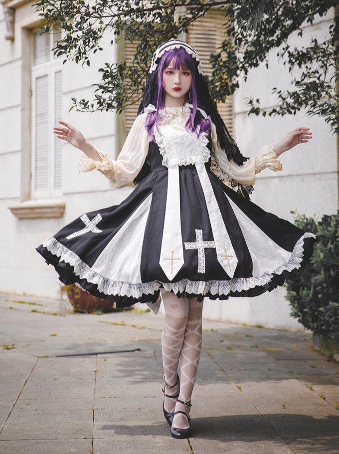 Cross Elegant Lolita Dress + Short Jacket + Hairband + Veil + Collar