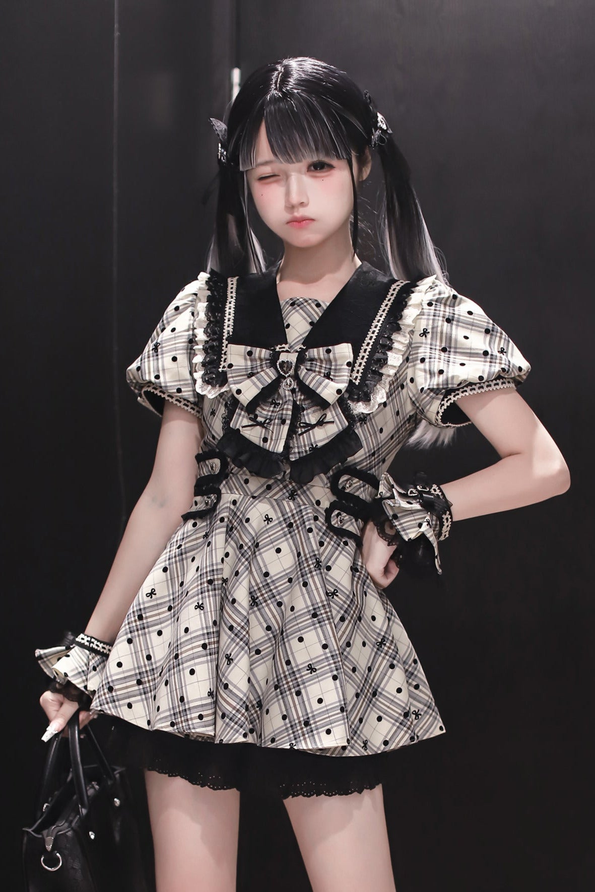 [Reservation deadline August 1] Dot lace sailor dress setup + accessories