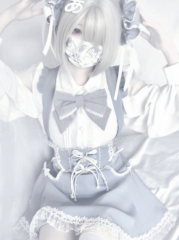 Frilled Lace-up High Waist Suspender Skirt