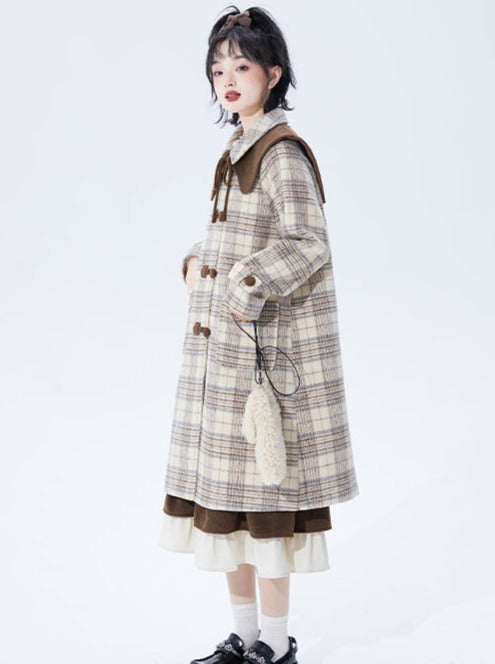 Check mid-length high end wool coat