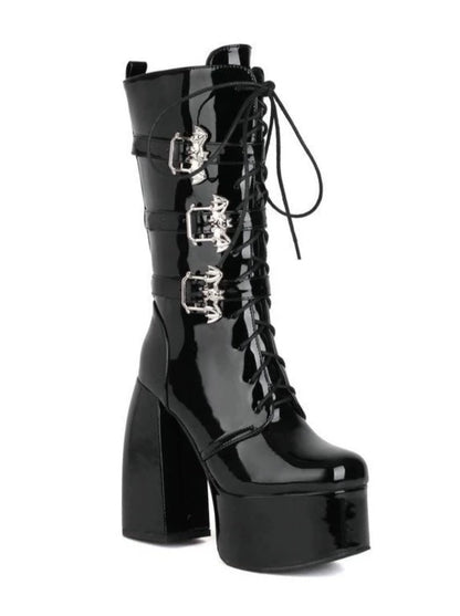 Lace-up Belt Medium Boots