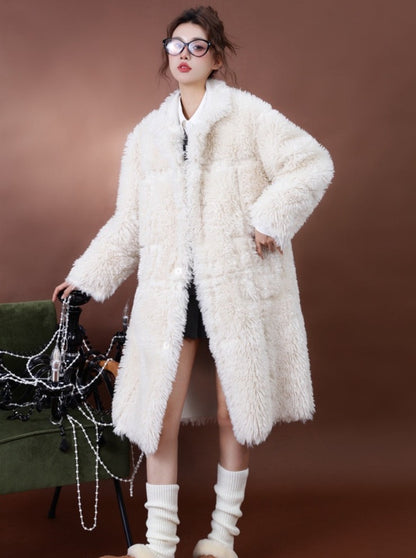 Pure white wool reversible long coat