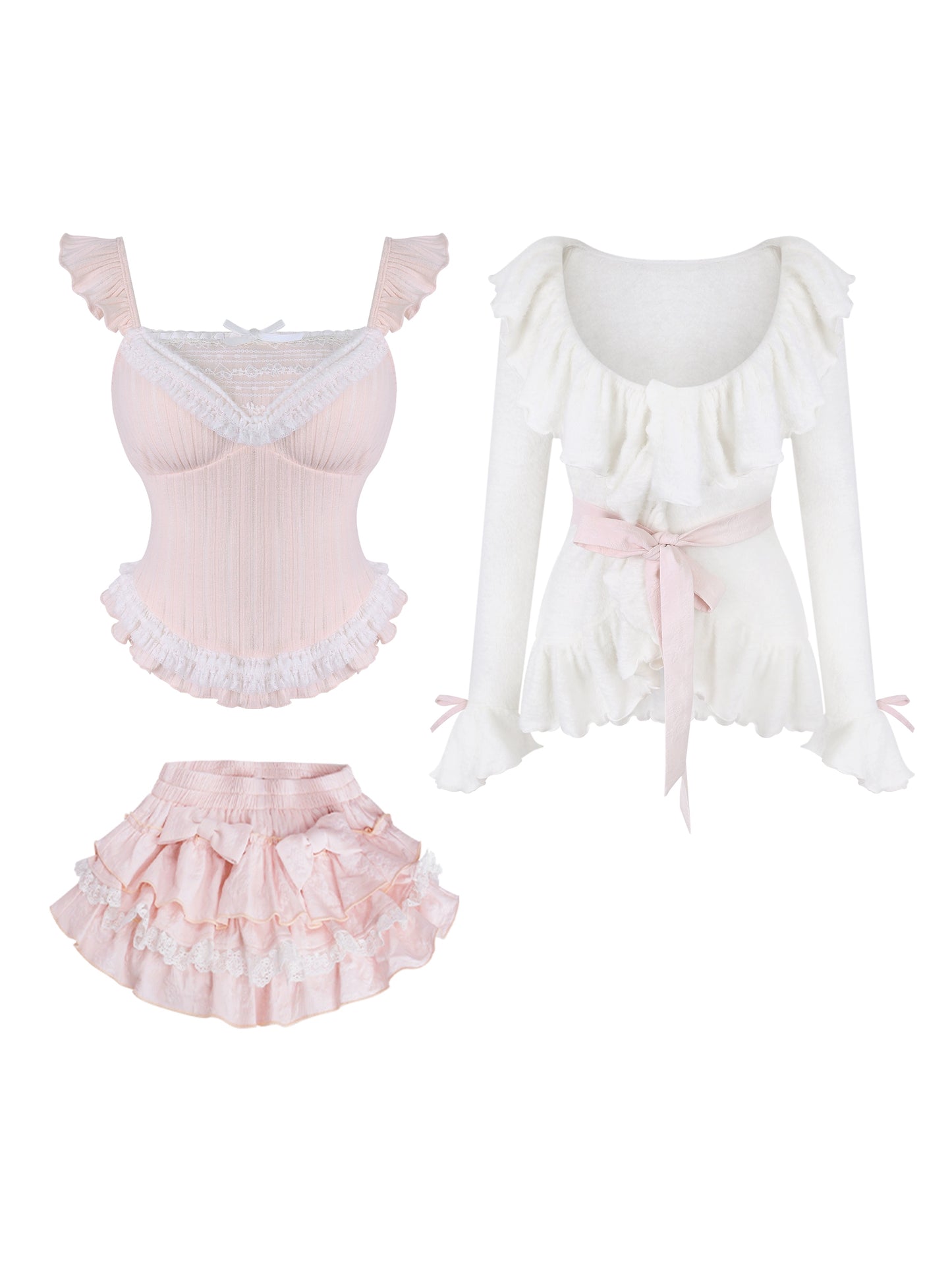 エーデルプラッシュジャケット +ニットサスペンダー +スカート