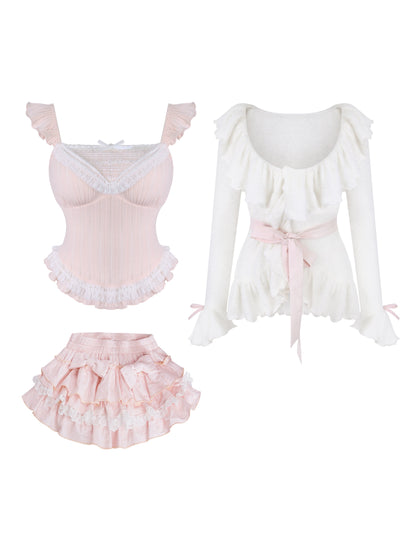 エーデルプラッシュジャケット +ニットサスペンダー +スカート