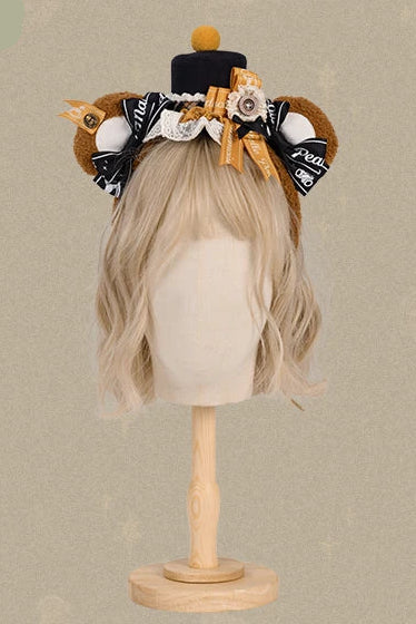 【9月8日予約締切】Vintage Teddy Bear Classic Lolita Series Accessories（Black Hat With Ribbon Train / Mini Hat &amp; Bear Ear KC With Ribbon Decoration / Bear Ear Bonnet / Brown Bear Brooch / Bear Embroidered Brooch）
