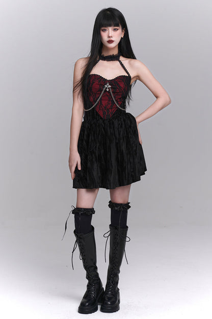 Gothic Style Open Neck Dress + Short Cardigan