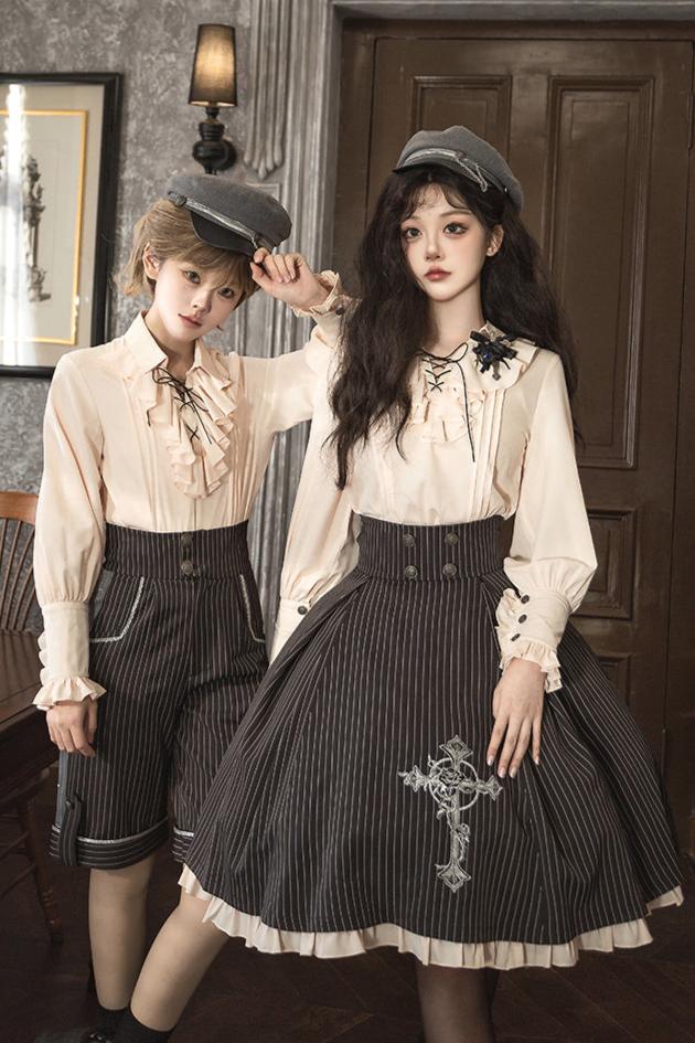 King's College Lolita Prince Ruffle Shirt + Cape + Vest + Shorts + Skirt