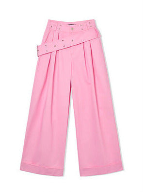 Pink Draped Straight Wide Casual Pants