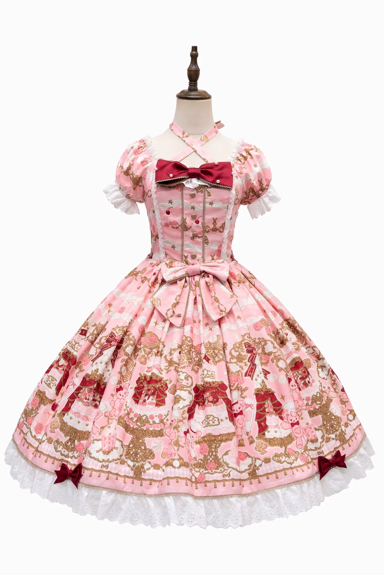 【4月26日予約締切】レトロロマンスイートロリータリボンケーキプリントホルターネックドレス