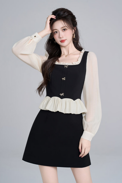 フレンチブラックスクエアネックドレス