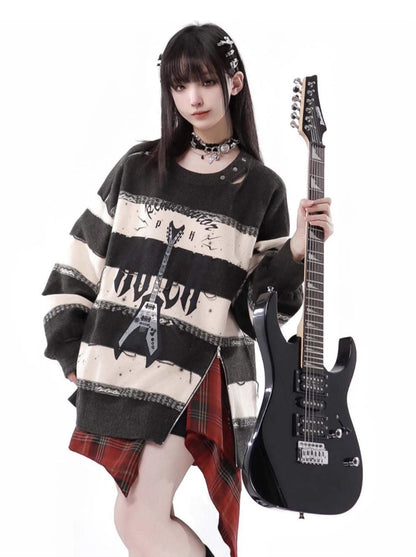 Soundwave Zip Guitar Striped Border Top + Two Piece Skirt Set