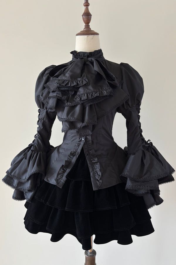 Blusa Lolita Gótica de Rayas con Mangas de Princesa
