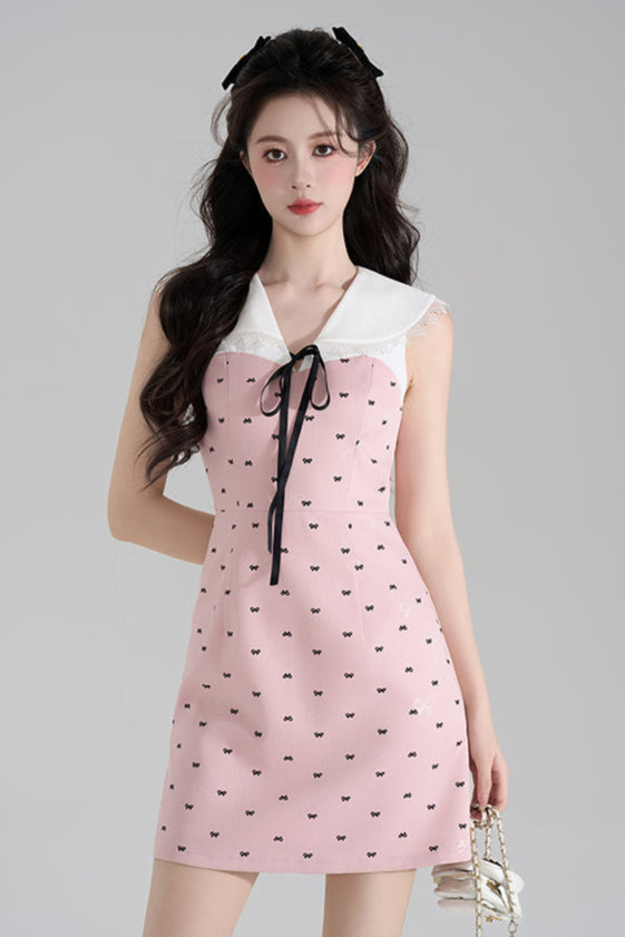 スイートガーリーピンクVネックドレス