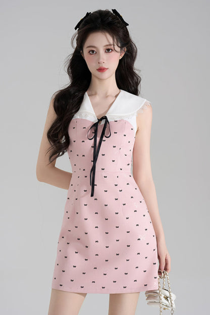 スイートガーリーピンクVネックドレス