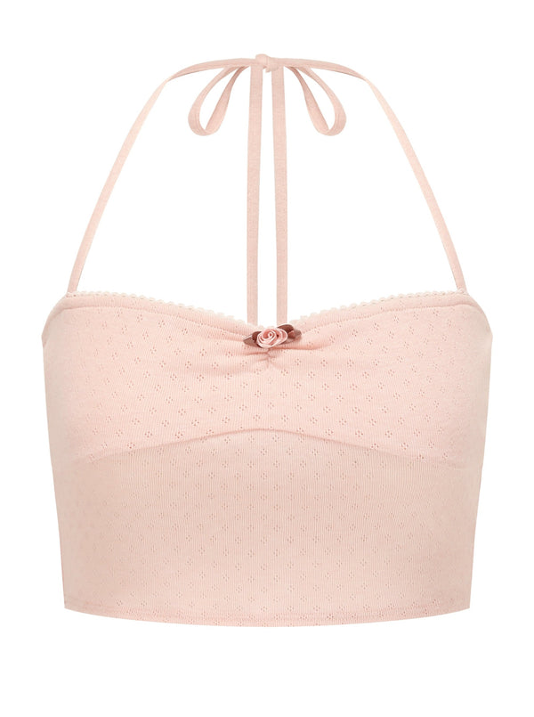 Ribbon cardigan + ruffle top + neck camisole + ruffle skirt