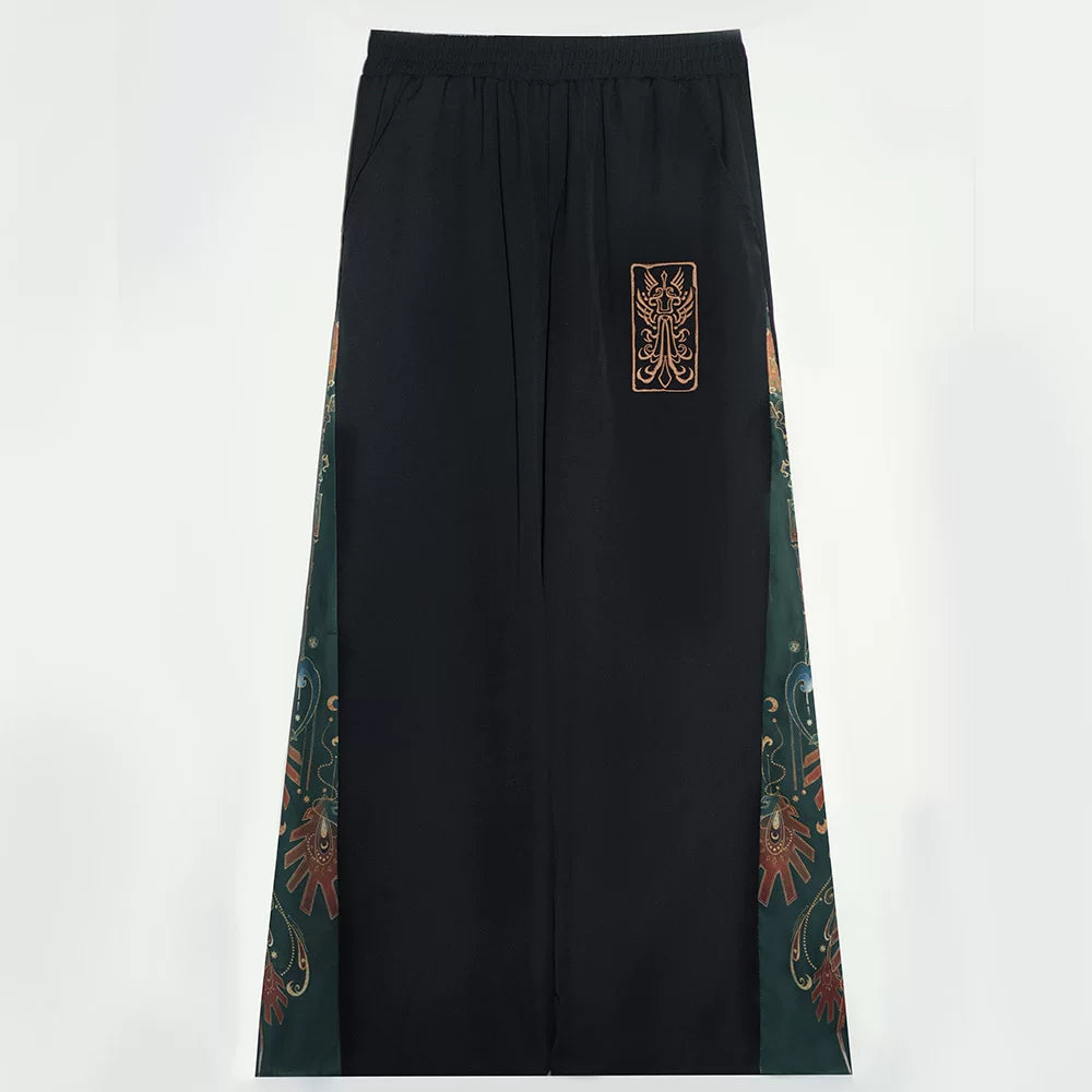 Black and Gold Oriental Ribbon Shirt + Chinese Wide-Leg Pants