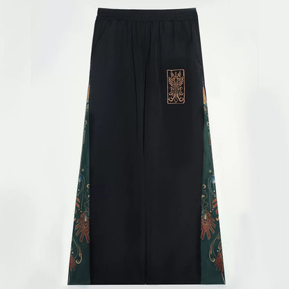 Black and Gold Oriental Ribbon Shirt + Chinese Wide-Leg Pants