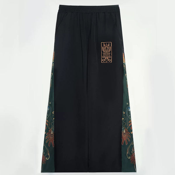 Black and Gold Oriental Ribbon Shirt + Chinese Wide-Leg Pants