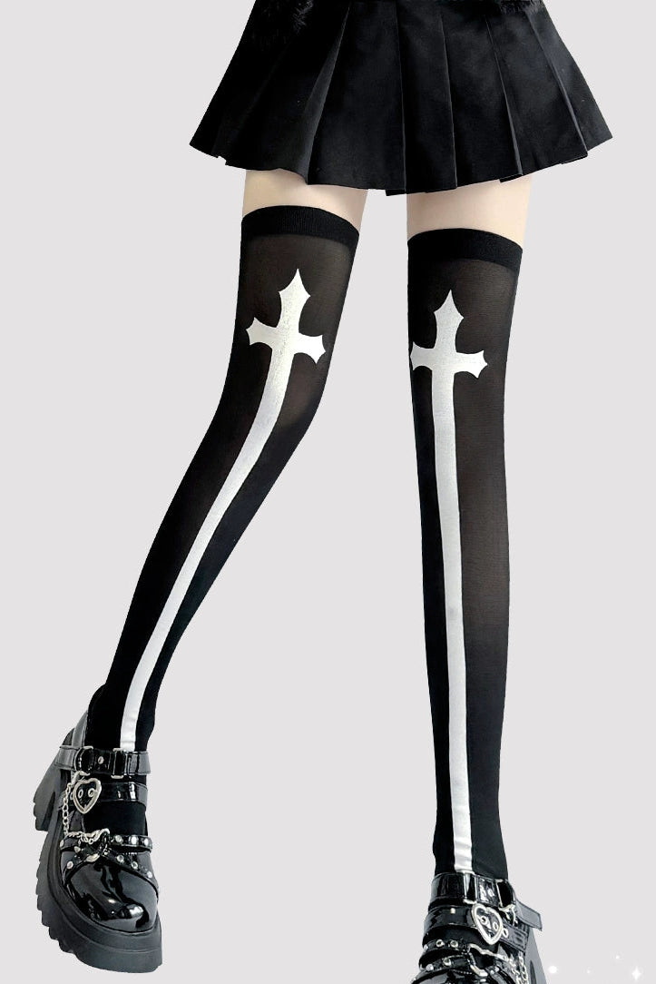 cross knee-high socks