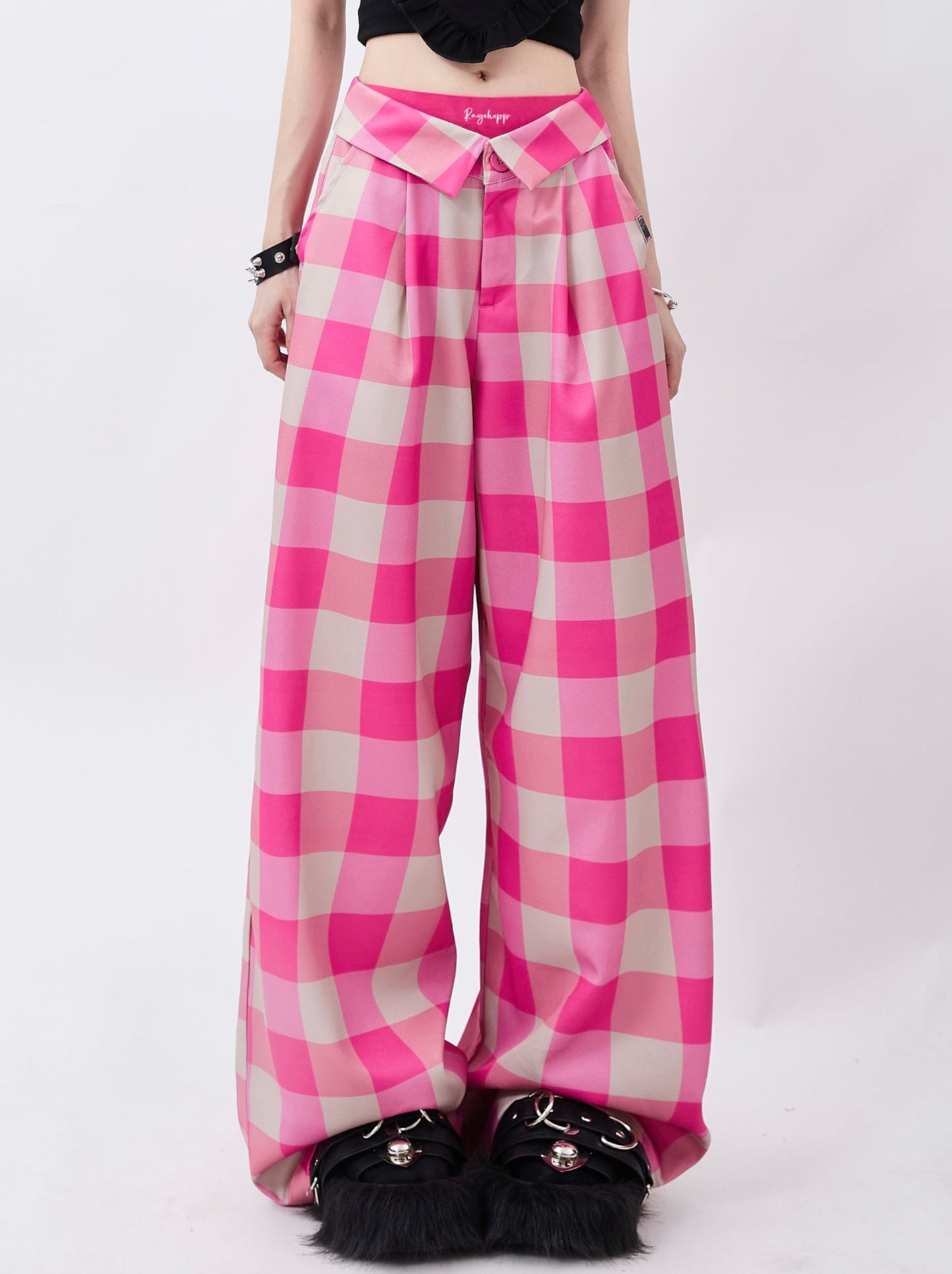 Loos -franging check drape Straight pants