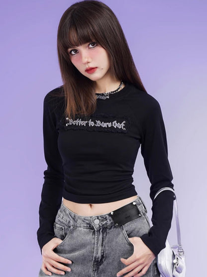 Street Hot Girl Black Slim Long T