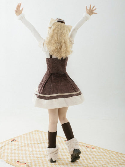 Biscuit print jumper skirt + ribbon + mini -pen + leg warmer [Reservation product]