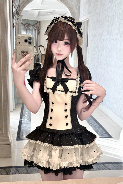 [Pre-order Deadline: June 29] Vintage Black x White Polka Dot Puff Sleeve Tiered Dress