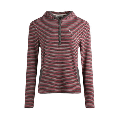 ストライプドフーデッドニットトップス