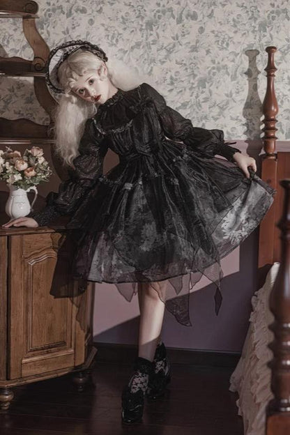 Dead Leaf Gos Dark Style Tulle Suspender Dress + Stand Color Tops