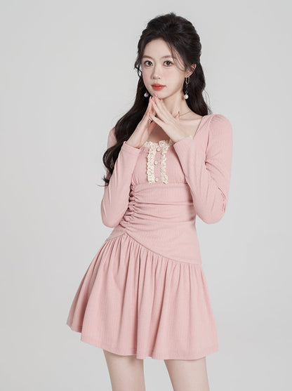 Lace Pleated Sweet Baby Pink Dress