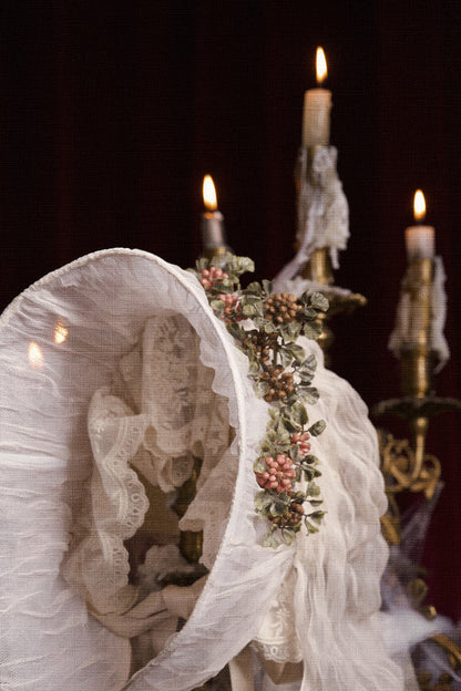 French Rococo Elegant Rabbit Ear Cap + Mesh Flat Cap + Mesh Bow Cap