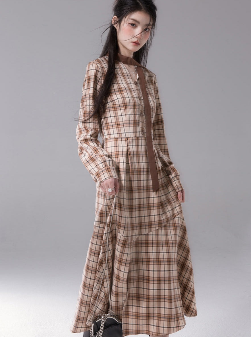 Maple Sugar Check Slit Fishtail Dress