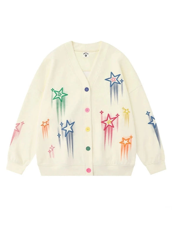 Street Graffiti Star V-Neck Cardigan Knit