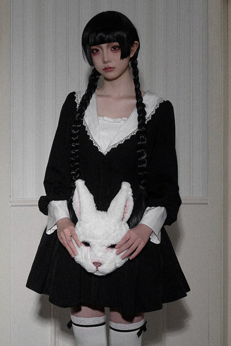 Alessa Dark Lace Bunny Ears Sailor Collar Dress